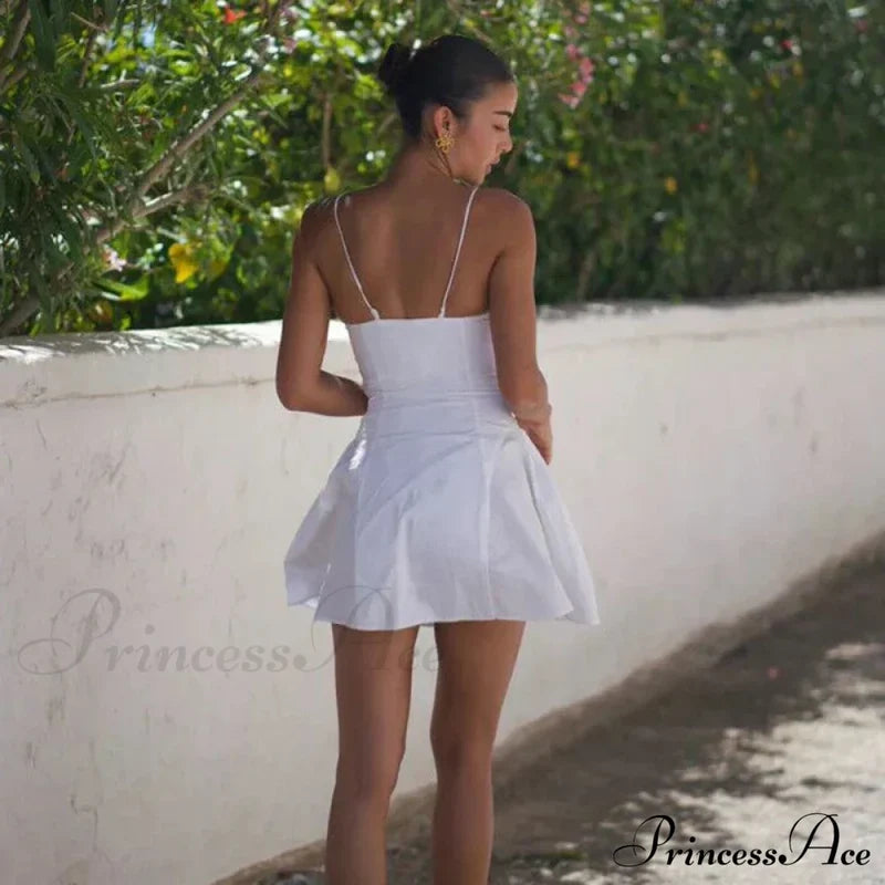 Polka Dot Print Open Graceful Back Spaghetti Strap Mini Dress