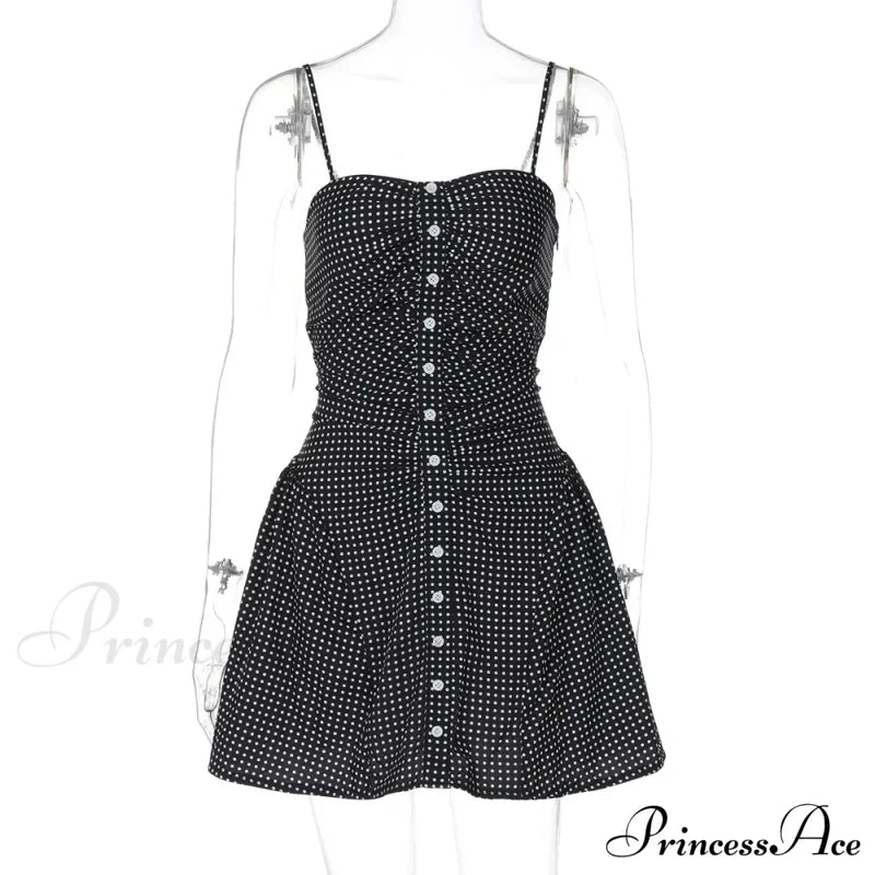 Polka Dot Print Open Graceful Back Spaghetti Strap Mini Dress