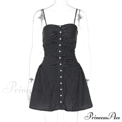 Polka Dot Print Open Graceful Back Spaghetti Strap Mini Dress