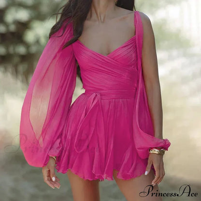 Printed Long Slit Charming Sleeve Mini Dress Mesh Short