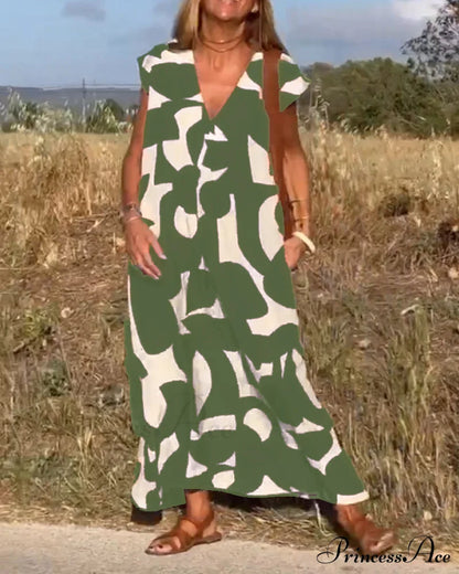 Printed V-Neck Dress Dresses