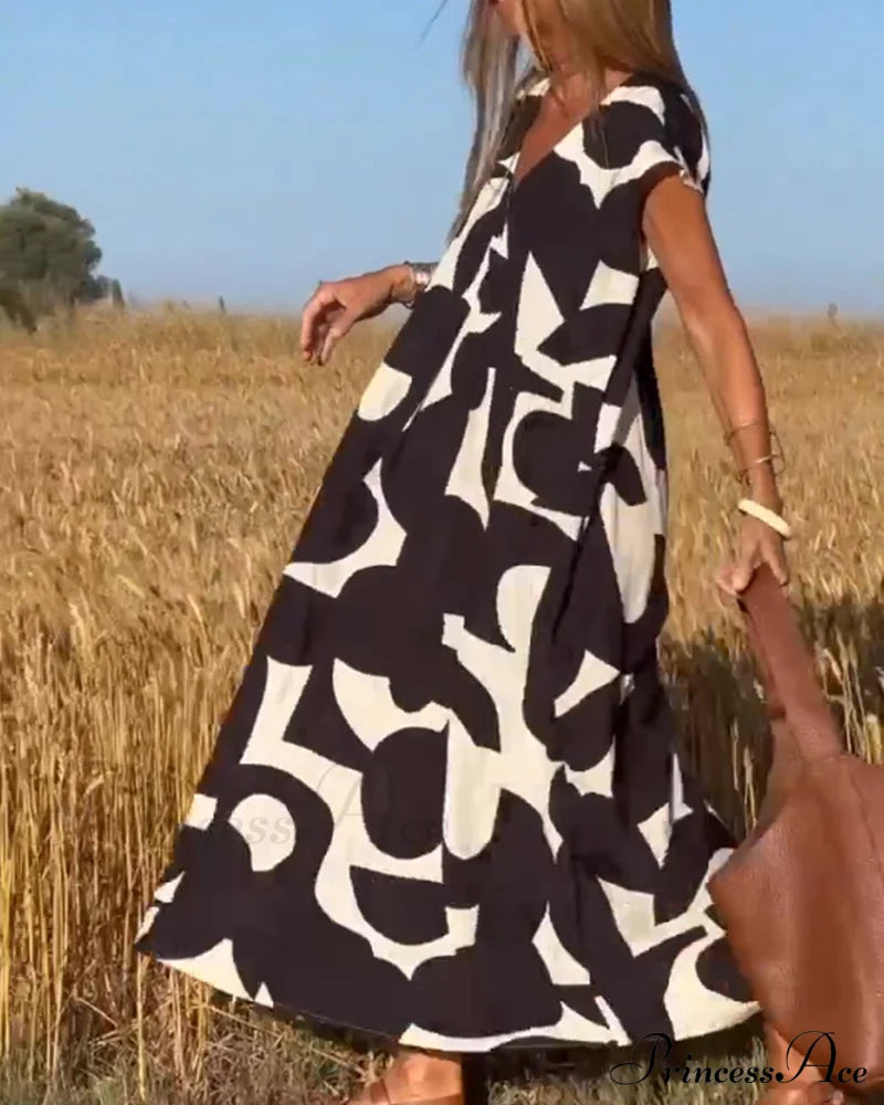 Printed V-Neck Dress Dresses