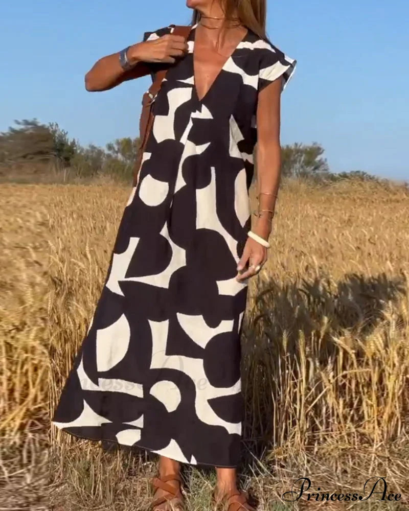Printed V-Neck Dress Dresses