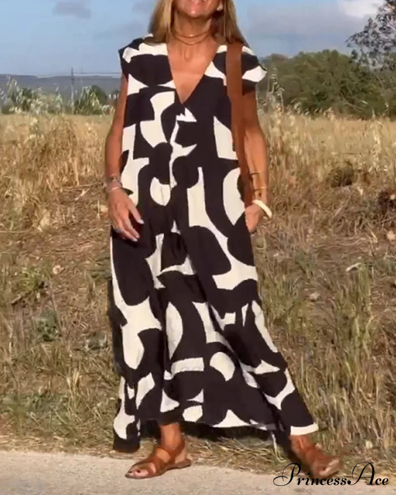 Printed V-Neck Dress Dresses