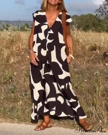 Printed V-Neck Dress Dresses
