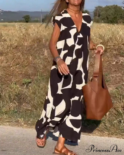 Printed V-Neck Dress Dresses