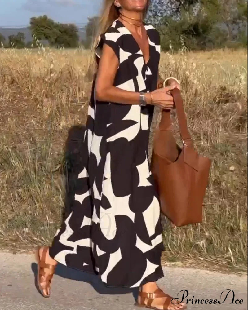 Printed V-Neck Dress Dresses