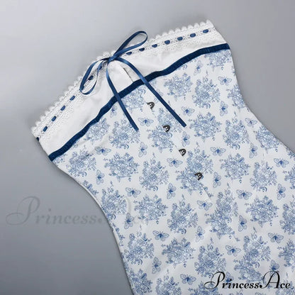 Printed Vacation Off-Shoulder Blue Metal Button Spring Elegant Outside Female Mini Floral Dress