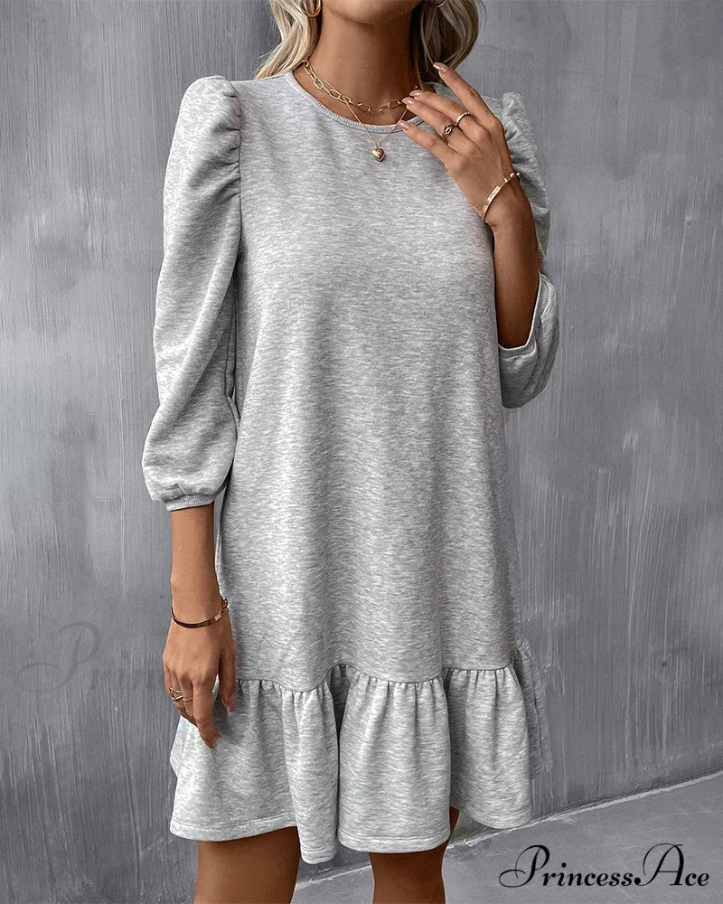 Puff Sleeve Dress In Solid Color Dresses