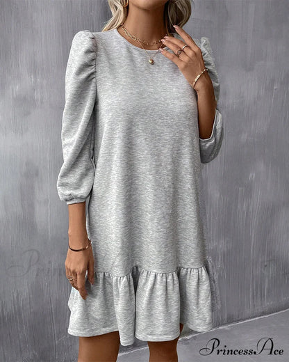 Puff Sleeve Dress In Solid Color Dresses