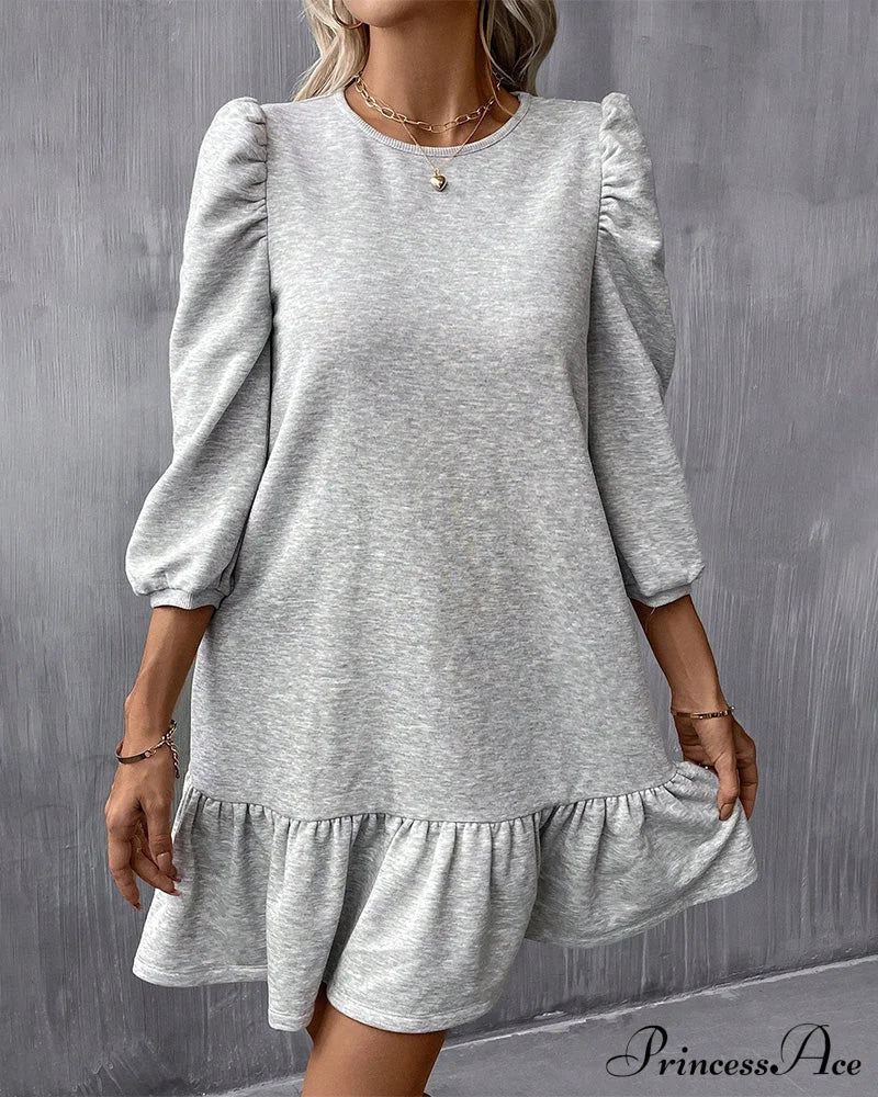 Puff Sleeve Dress In Solid Color Dresses