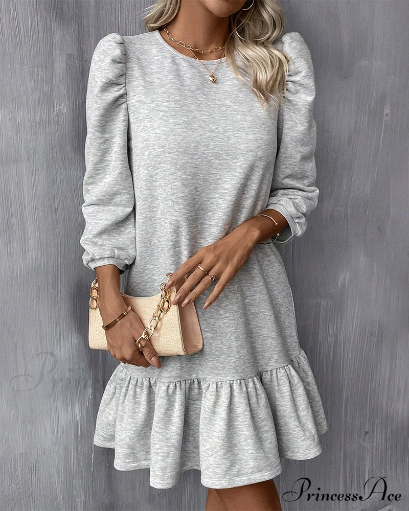 Puff Sleeve Dress In Solid Color Dresses