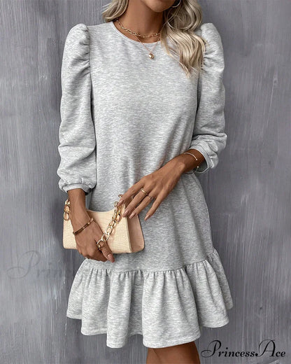 Puff Sleeve Dress In Solid Color Dresses