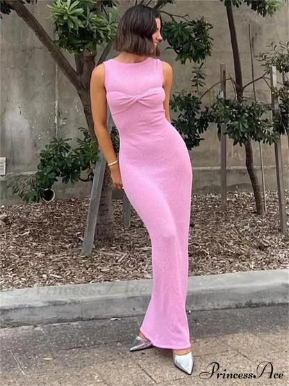 Ribbed Knit Bandeau Charming Sleeveless Midi Dress