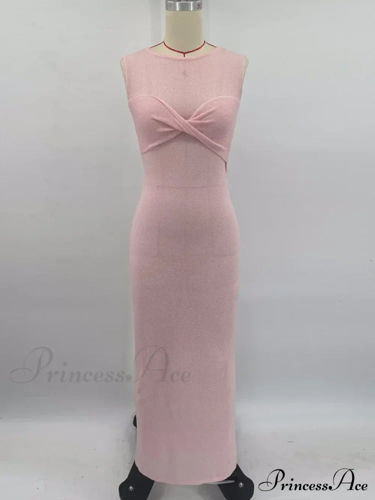 Ribbed Knit Bandeau Charming Sleeveless Midi Dress