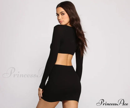 Ribbed Knit Stylish O-Ring Mini Dress Casual Dresses