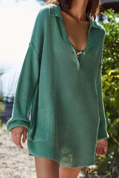 Ribbed Rompers With Lapel And Long Sleeves Green / S