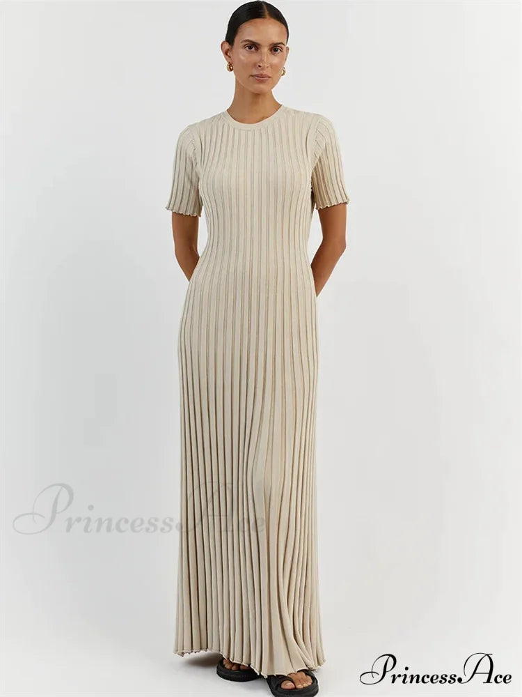 Ribbed Short Stylish Sleeve Maxi Dress  Long Dress