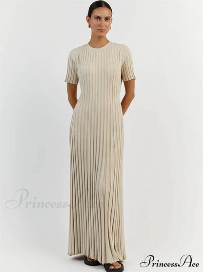 Ribbed Short Stylish Sleeve Maxi Dress  Long Dress