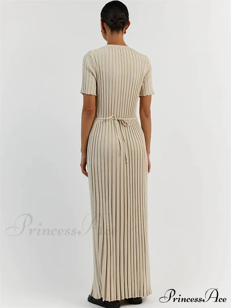 Ribbed Short Stylish Sleeve Maxi Dress  Long Dress