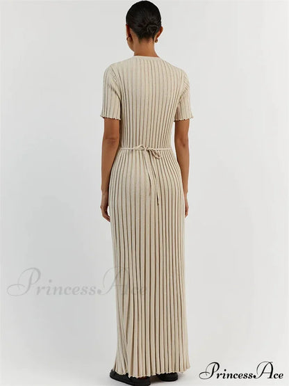 Ribbed Short Stylish Sleeve Maxi Dress  Long Dress