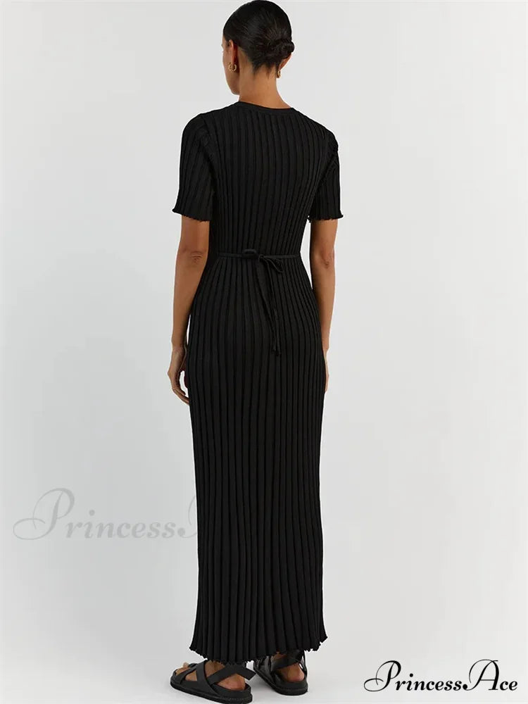 Ribbed Short Stylish Sleeve Maxi Dress  Long Dress