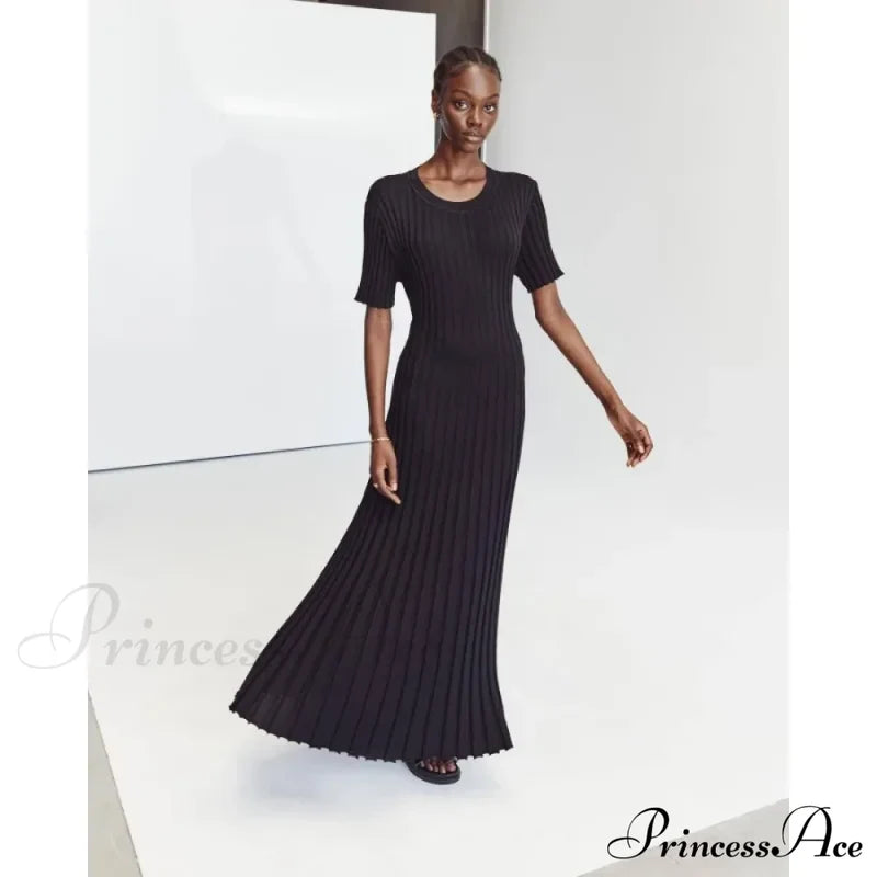 Ribbed Short Stylish Sleeve Maxi Dress  Long Dress