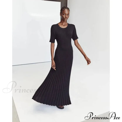 Ribbed Short Stylish Sleeve Maxi Dress  Long Dress