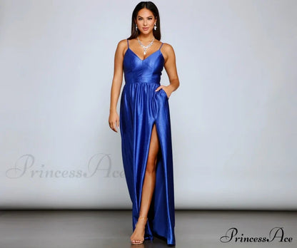 Riley Glitter Satin Charming A-Line Formal Dress S.o. Long Dresses