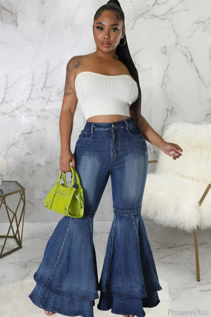 Rise Flares Tiered High Jeans Blue / S Pants