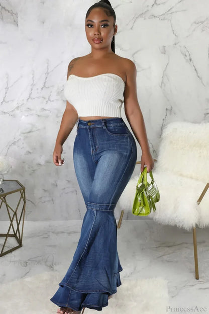 Rise Flares Tiered High Jeans Blue / L Pants