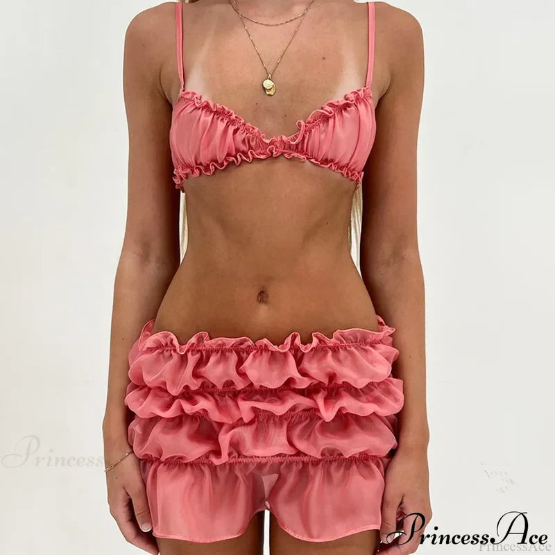 Ruched Bralette And Charming Mini Skirt Set