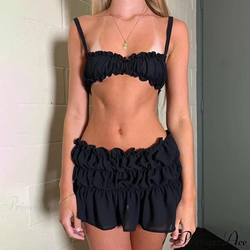 Ruched Bralette And Charming Mini Skirt Set