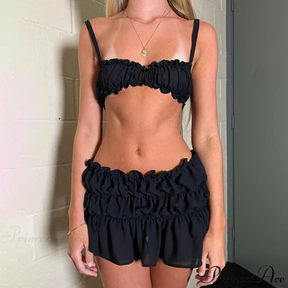 Ruched Bralette And Charming Mini Skirt Set