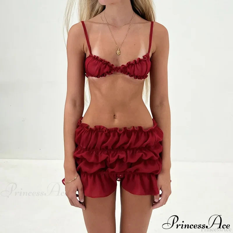 Ruched Bralette And Charming Mini Skirt Set