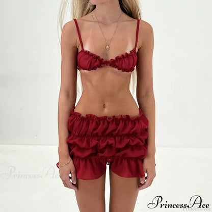 Ruched Bralette And Charming Mini Skirt Set