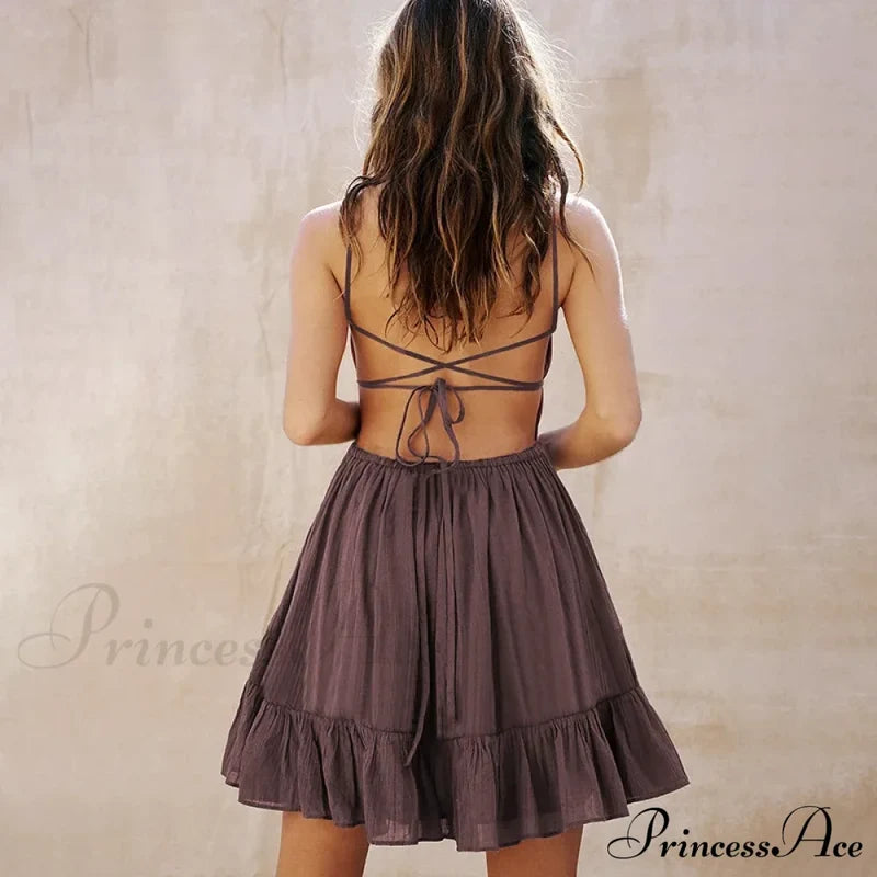 Ruched Elastic Backless Charming Cami Mini Dress
