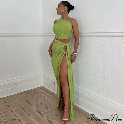 Ruched High Rise Maxi Dress Green / S