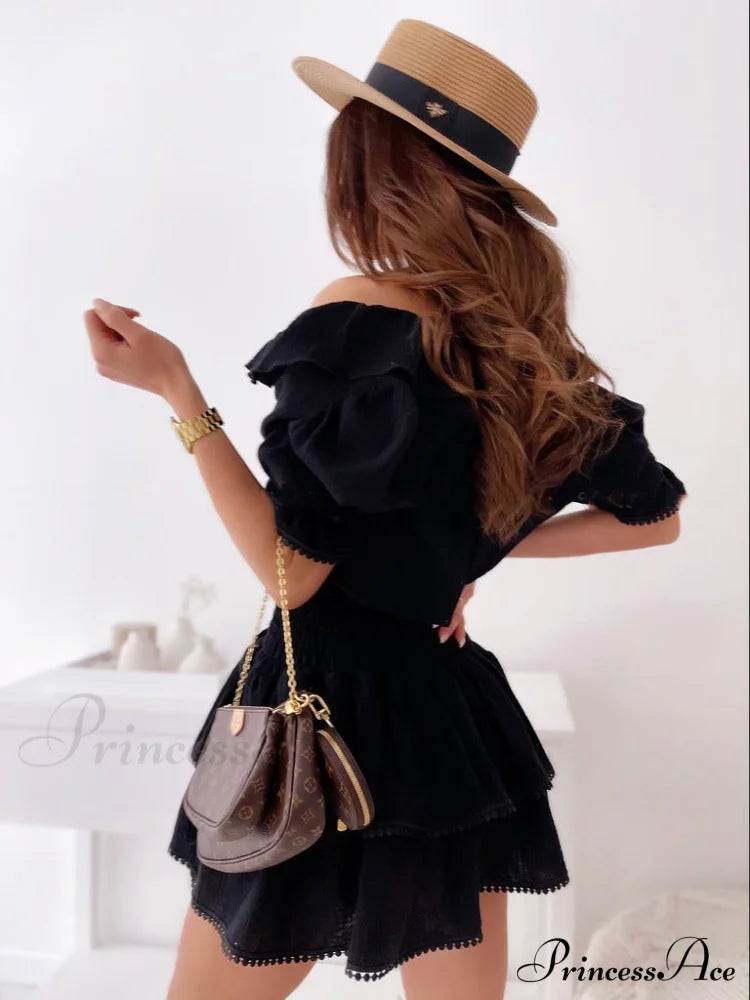 Ruffle Loose Elastic Tunic Mini Party Dress For Summer L / White Dresses