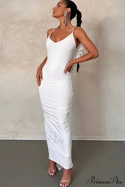 Ruffle Ruched Cami Dress White / L Maxi Dresses