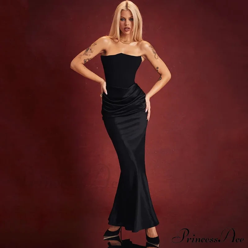 Satin Corset Stylish Maxi Dress Solid Long