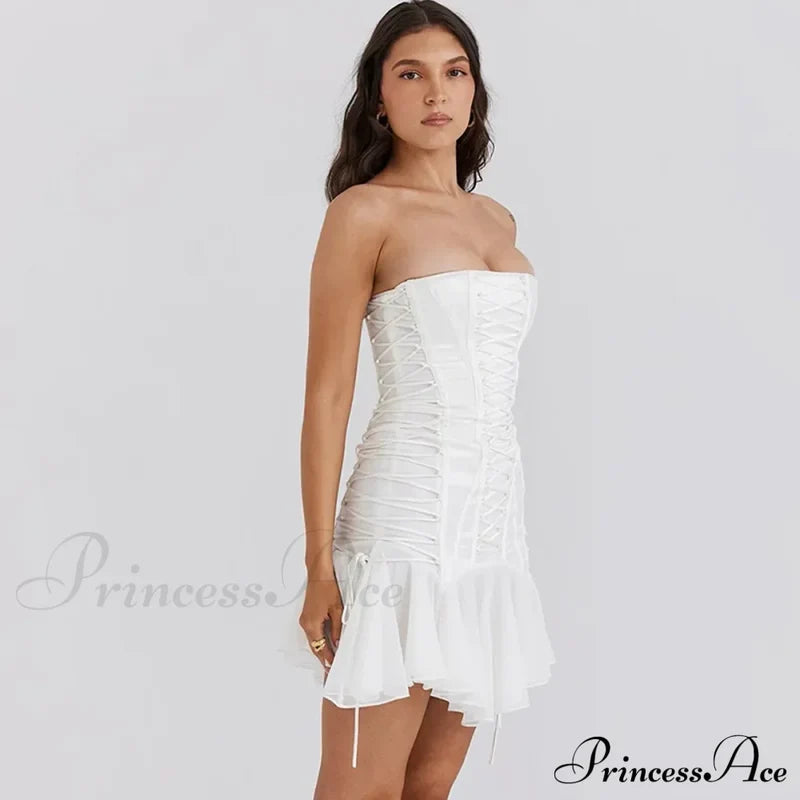 Satin Lace Up Charming Bandage Strapless Mini Dress