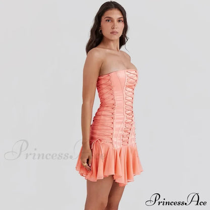 Satin Lace Up Charming Bandage Strapless Mini Dress
