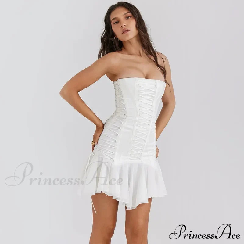 Satin Lace Up Charming Bandage Strapless Mini Dress