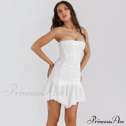 Satin Lace Up Charming Bandage Strapless Mini Dress