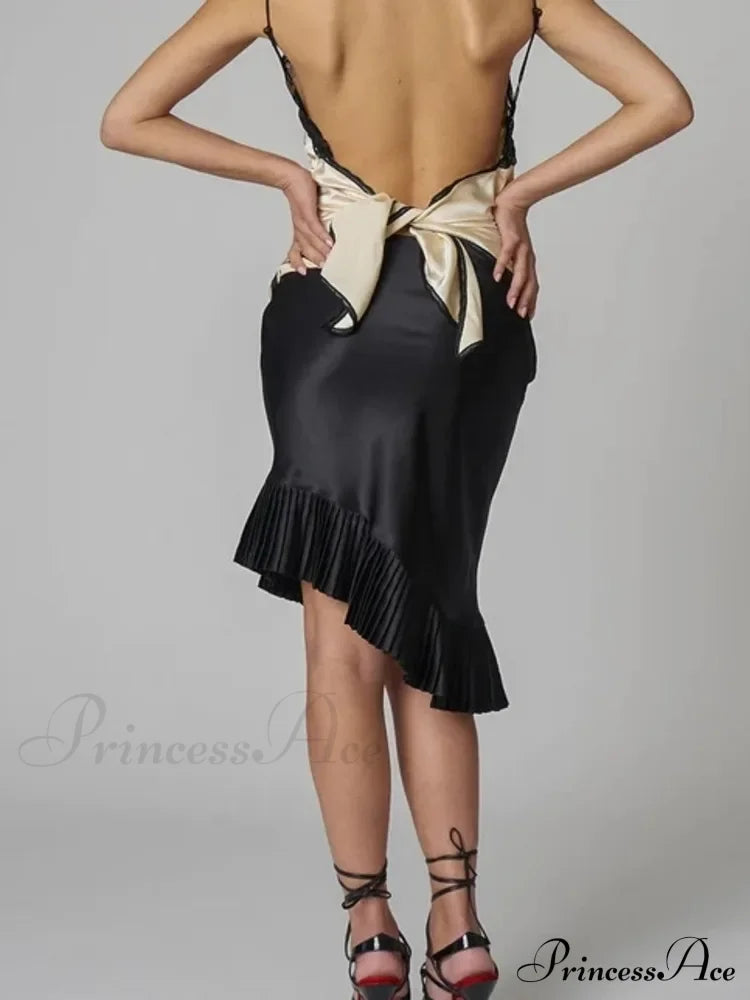 Satin Pleated Stylish Trim Midi Skirt Skirts