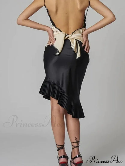 Satin Pleated Stylish Trim Midi Skirt Skirts