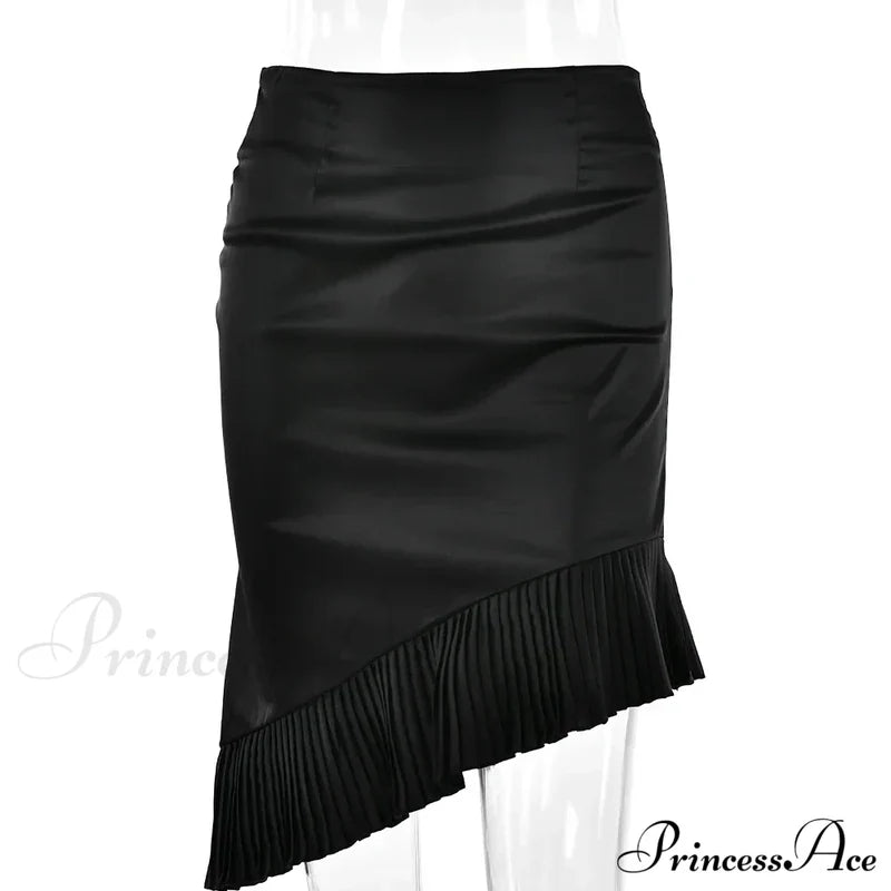 Satin Pleated Stylish Trim Midi Skirt Skirts