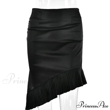 Satin Pleated Stylish Trim Midi Skirt Skirts