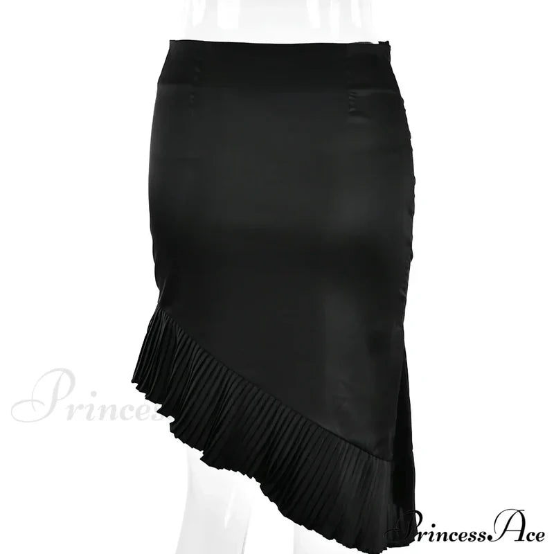 Satin Pleated Stylish Trim Midi Skirt Skirts